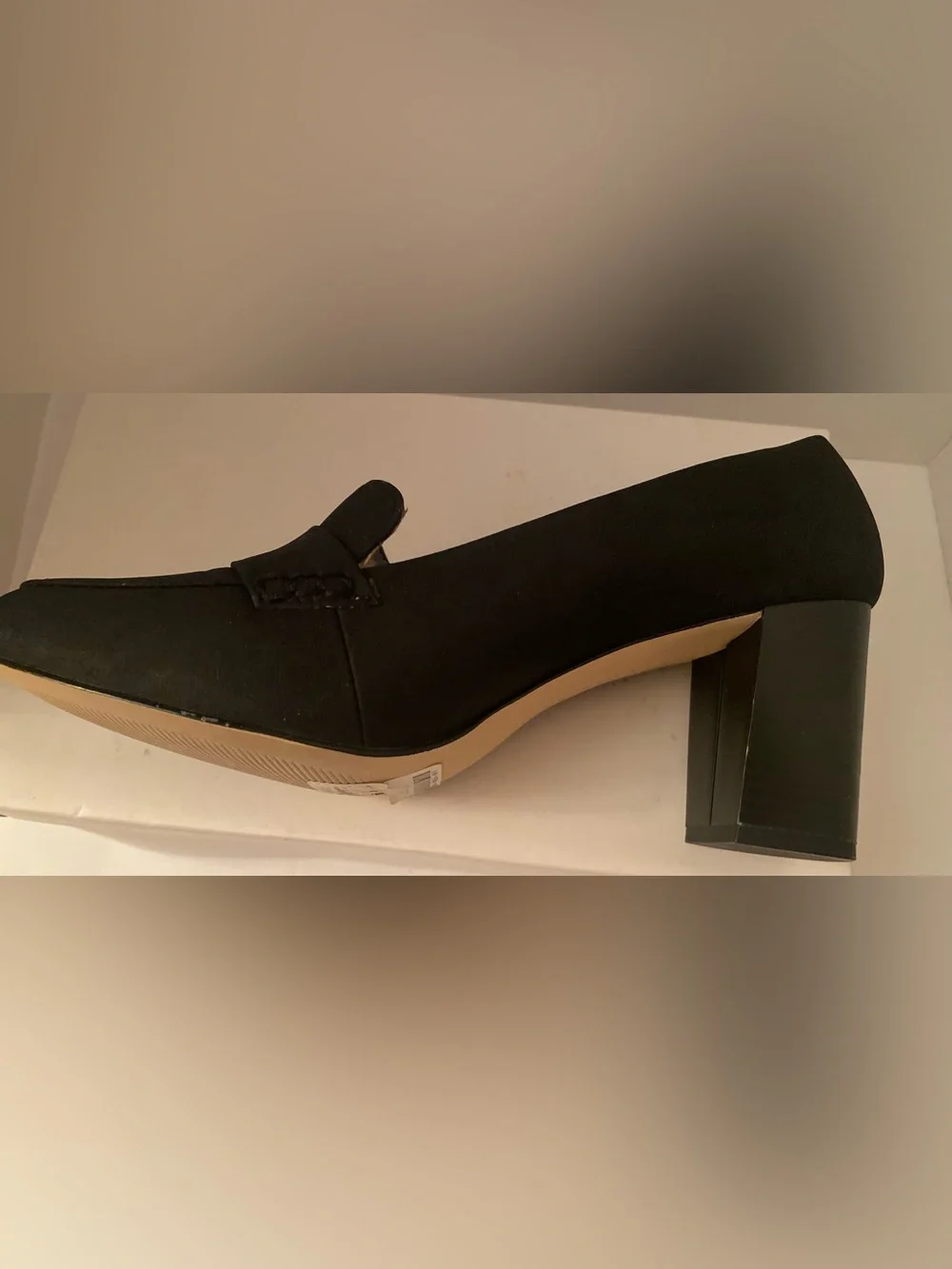 Calvin Klein Onada Nubuck Black Loafer Strap Block Heal Pumps Size 9.5